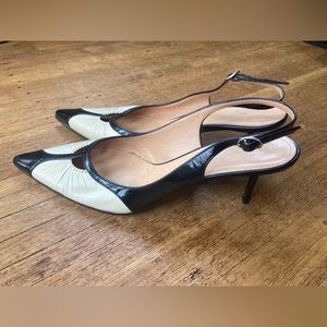Casadei Slingback Pointy Toe Heels Black & Ivory Leather 10